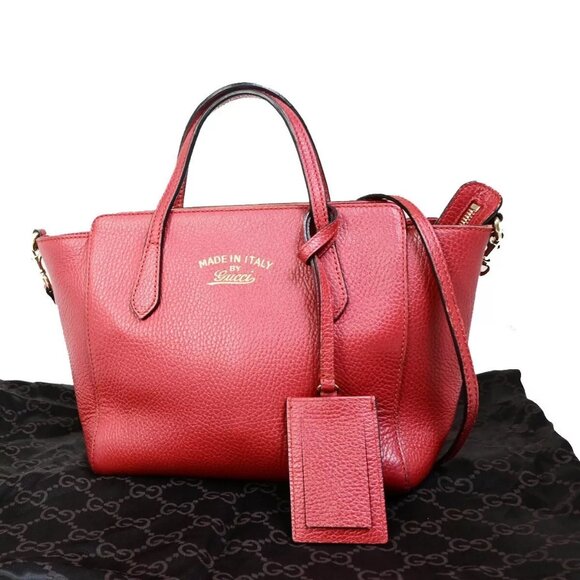 GUCCI GG Logo Swing 2Way Shoulder Hand Tote Bag Leather Red GHW Italy - Picture 1 of 16